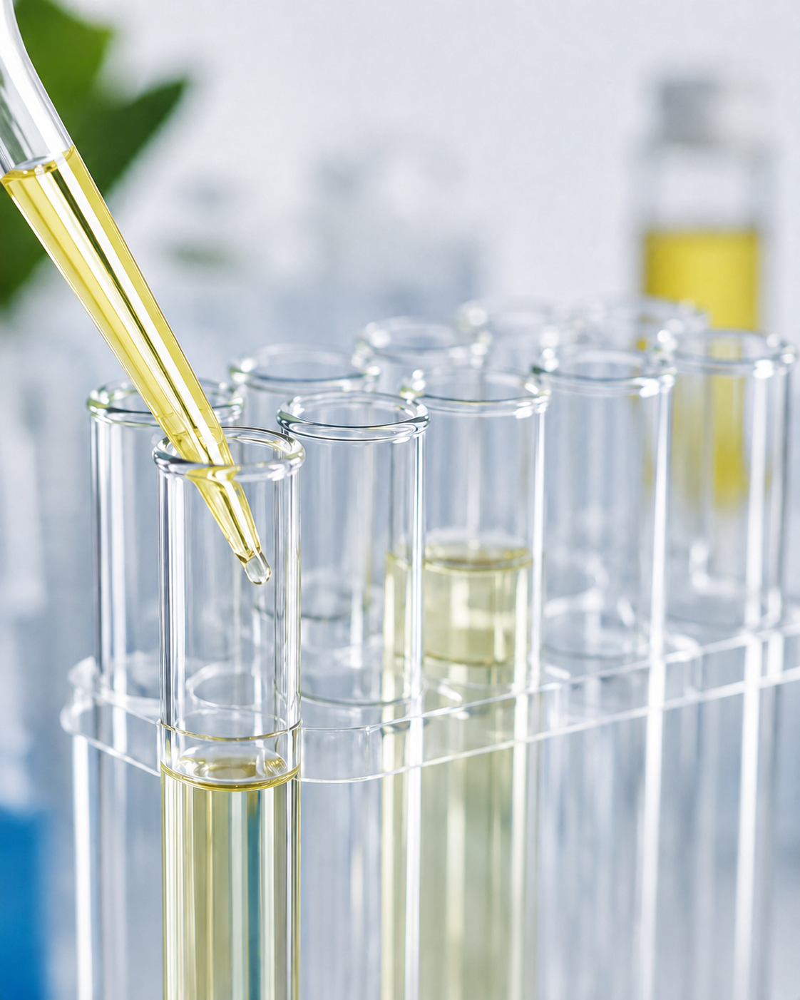 Laboratory pipette and test tubes representing personalised urine and saliva analysis